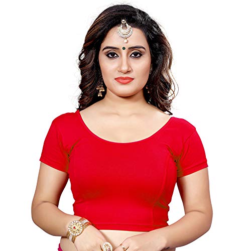 Cotton Stretch Lycra Round Neck Stretchable Readymade To Wear Saree Blouse With Short Sleeve