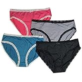 Karen Neuburger Microfiber Brief with Lace 4 Pack Bright (Black, Emerald Green, Grey, Hot Pink) Large