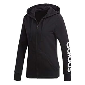 Image of adidas Women's Essentials Linear Full Zip Fleece Hoodie, Black/White, Small