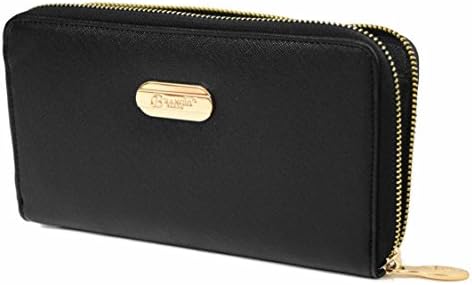 Brangio Italy Womens Fashion Textured Faux Leather Zip-Close Wallet - Black