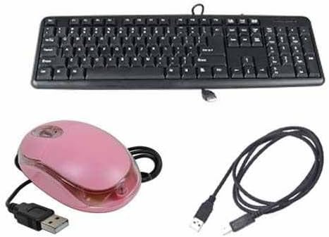 NEW 104-Key USB Computer Desktop Keyboard + 3-Button Pink Mouse + Printer Cable