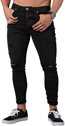 Sibylla Men's Fashion Ripped Skinny Biker Jeans Distressed Slim Fit Denim Pants