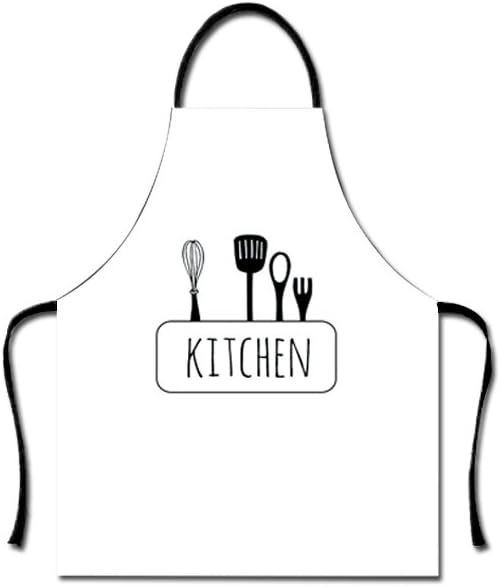 Amazon Aoxun エプロン シンプル 刃物とフォークの図案 Kitchenイラスト 調整可能な 大きいポケット設計 ユニセックス料理 仕事エプロン 防汚 貨屋店員 幼稚園 絵や陶芸の制作現場 男女兼用 大人 フリーサイズ ホワイト エプロン オンライン通販