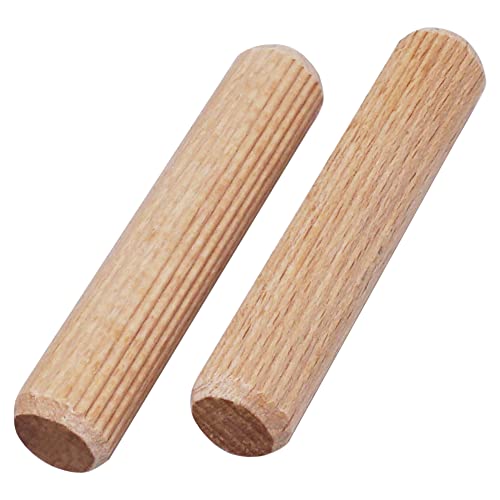 SKIR'CO (400 pcs) Wooden Dowels 10 x 70 mm, Grooved Wood Plugs, Ribbed Pins for Furniture, Grooved Dowels