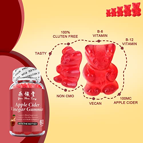 Yan Hou Tang Organic Apple Cider Vinegar Gummies Vitamins for Belly Control Detox Cleanse Support with Vitamin B6 B12 (120 Count 2 Pack)
