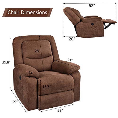 MAGIC UNION Overstuffed Fabric Electric Recliner Chair Heated Vibration Massage Sofa with USB Charge Port Home Theater Seating