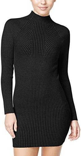 Material Girl Women's Juniors Ribbed Mock-Turtleneck Long-Sleeve Sweater Dress Caviar Black Combo L