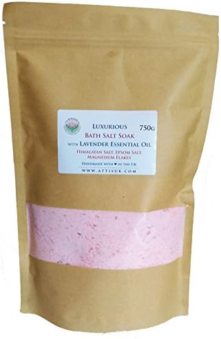 ATTIS Luxurious Bath Salt Soak with Lavender Essential Oil, Pink Himalayan Salt, Magnesium Flakes, Epsom Salt | Vegan | Hand made | Relaxing | Refreshing | Calming | Rejuvenating (26.45oz)