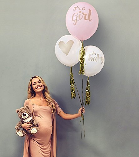 Baby Shower Decorations Strung Banner (OH BABY) & 20PC Balloons with Ribbon [Gold, Confetti, White] Kit Set | Hang on Wall | Glitter Unisex Pregnancy Announcement It's A Girl Baby Shower Party - Thumbnail 2