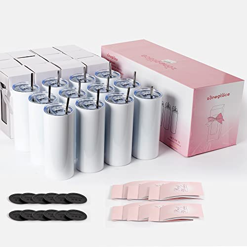 Sublimation Tumblers bulk 20 oz Skinny,12 Pack Stainless Steel Double