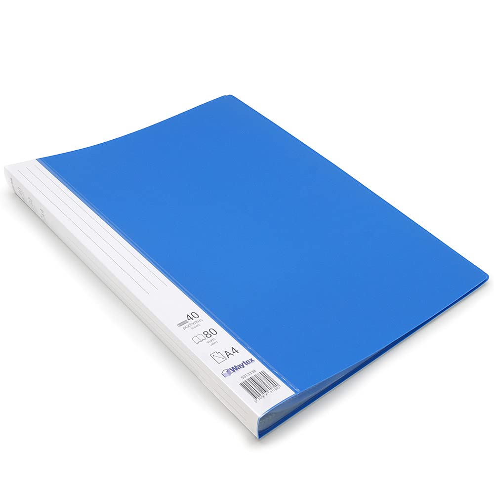 Waytex 931333B Document Protector A4 80 Sheets Premium Opaque Polypropylene Identifiable 40 Transparent Pockets Blue