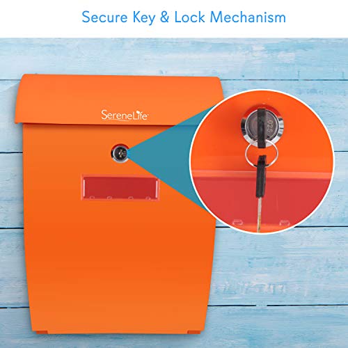 Modern Wall Mount Locking Mailbox - Indoor Outdoor Universal Vertical Mounted Mail box - ABS Plastic Large Capacity Home / Office Business Drop Slot with Secure Lock Keys - Serenelife SLMAB35 (Orange)