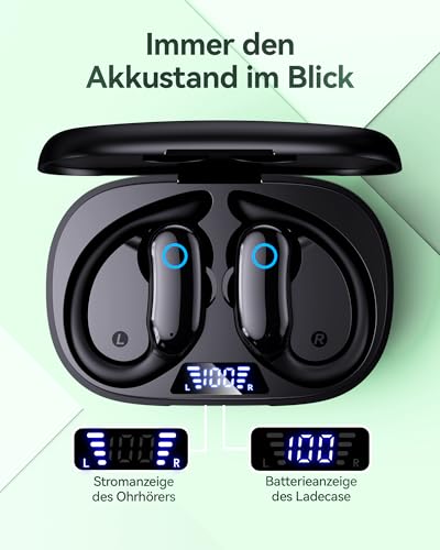 Sports Bluetooth Headphones with Ear Hook, ANC Noise Cancelling & Transparency Mode, 96H Runtime, IPX7 Water Resistant, ENC Microphone, In-Ear Headphones with Secure Hold for Running, Fitness