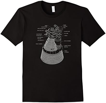 Mens F-1 Rocket Design Drawing Graphic Tee Shirt Rocketdyne Large Black