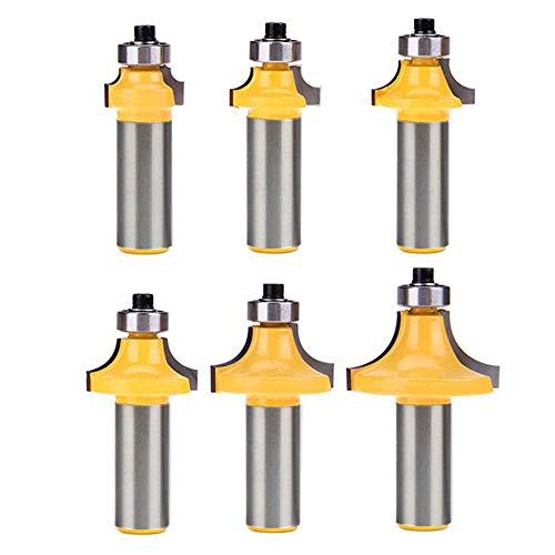 Eyech Set of 6 1/2 Inch Shank Round-Over Edging Router Bits Woodworking Milling Cutter Tools -1/8" 1/4" 5/16" 3/8" 7/16" 1/2" Radius