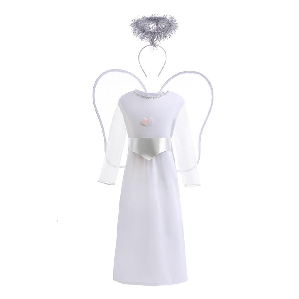 Lito Angels Kids Girls White Angel Costume Fancy Dress Up set with Wings and Halo Headband Age 11-12 Years (Tag Number XL)
