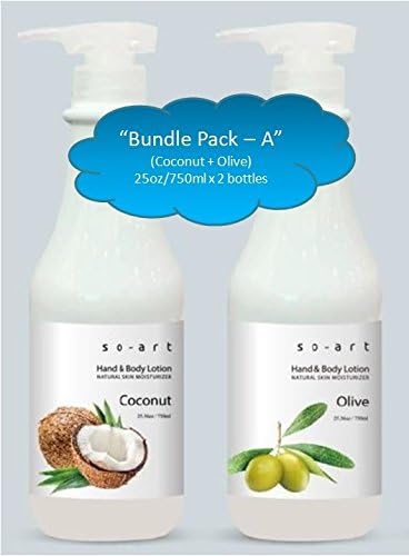 "So - Art" - Professional Grade Shea Butter Based Hand &amp; Body Lotion - "Bundle Pack - A" (Coconut + Olive) ( 25 oz/750 ml x 2 bottles)