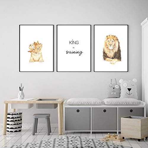 Lion King 2019 Cub with Crown Prints, Hand Drawn Color Pencil Art Wall Prints - Boys, Girls, Babies or Teen Bedroom | Nursery (King In Training - Lion)