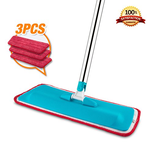 Mop, Microfiber Floor Mop, 360 Degree Hardwood Mop Stainless Steel Handle With 3 Reusable Flat Mop Pads, Cloth Mop for Cleaning Bathroom, Kitchen Hardwood Floor