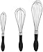 Amazon Basics Stainless Steel Wire Whisk Set - 3-Piece, Black