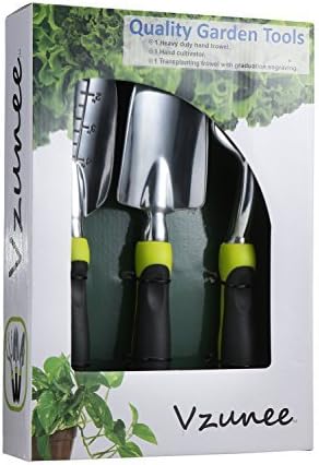 Vzunee Gardening Tool Gift Set, Kit with 3 Durable Ergonomic Easy to Grip Aluminum Head Tools: Garden Trowel, Transplanting Spade, Garden Rake