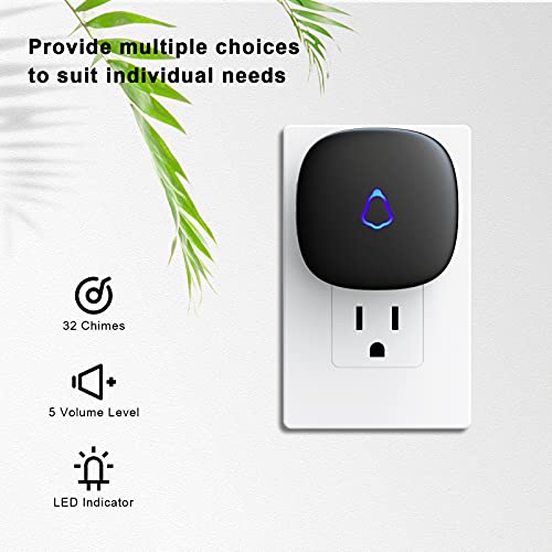 SECRUI Wireless Doorbell, Easy installation, Waterproof, Adjustable Volume, 58 Chimes, Colorful LED, 1000Ft Range, M520+F55, Black