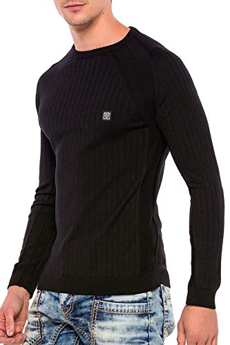 Cipo-Baxx-Herren-Strickpullover-Rippenstrickpulli-Rundhalsausschnitt-Sweatshirt-Raglanaermel-Slim-Body-Fit