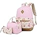 School Backpacks for Teen Girls Lightweight Canvas Backpack Bookbags Set (Pink)