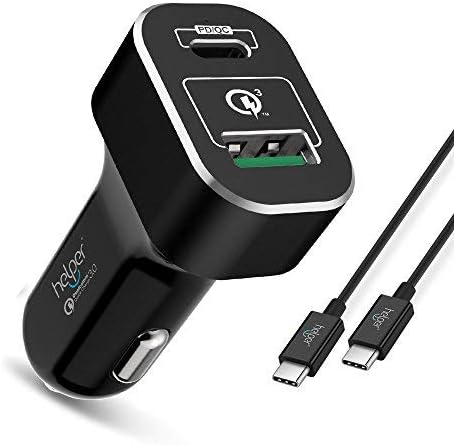 USB Type C Car Charger, 63W Quick Charge 3.0 QC3.0 USB + PD Type C Car Cgarger Phone Power Adapter High Speed for USB-C laptop or smartphone (black-black)