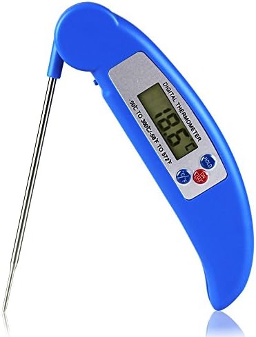 Instant Read Food Thermometer Fineed BBQ Meat Thermometer Super Fast Digital Thermometer with Collapsible Internal Probe Blue