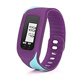 Pedometer Watch Bracelet, Gotd Large LCD Display Jogging Step Pedometer Walking Calorie Distance Counter,Best Pedometer for Walking/ Wearable Fitness Tracker for Men Women Kids (Purple)