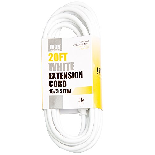 20 ft white extension cord - 16/3 heavy duty electrical cable