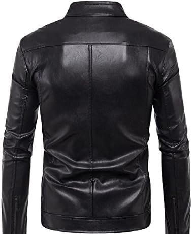 Godeyes Men Stand Collar Rivet Plus Size Solid Leisure PU Jakcet Overcoat Black L