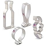 New Year's/Celebration Cookie Cutter Set - 4 piece- Balloon, Confetti, Champagne Glass, Champagne - Ann Clark - US Tin Plated Steel