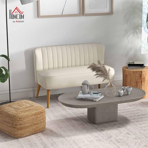 HOMCOM 46" Loveseat Sofa, Linen Fabric 2 Seater Sofa Couch with Thick Padded Seat and Rubber Wood Legs, Upholstered Small Couch for Living Room, Home Office, Cream White