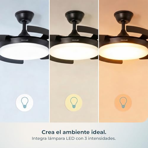 Ventilador de Techo con Luz con Aspas Retráctiles EnergySilence Aero 4500 Puzzle Invisible Black&DarkWood. 30W, Motor DC, Diámetro 42", Luz LED, Mando, Temporizador, Función Verano/Invierno