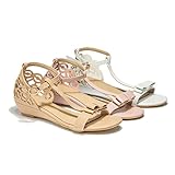 Women T-strap Bow-knot Open Toe Ankle Strap with Hollow out Demi Wedge Heel Sandals