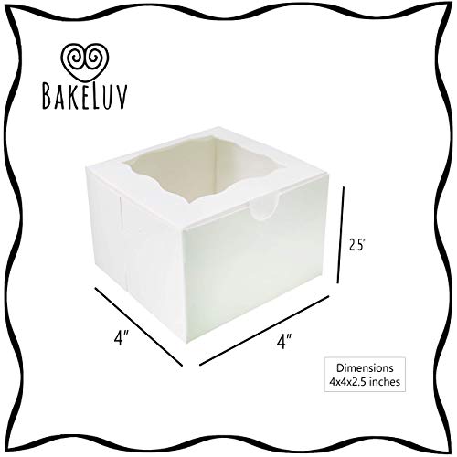 Bakery Boxes with Window 4x4x2.5” by BakeLuv | BUNDLE: 50 pack Cake Boxes + 50 pack Round Mini Cake Boards | Small Bakery Boxes, Cookie Boxes, Cake Boxes, Pastry Boxes, Treat Boxes, Window Boxes