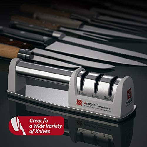 Amesser Knife Sharpener Diamond Wheel Quickly Sharpen, Honing, Polish