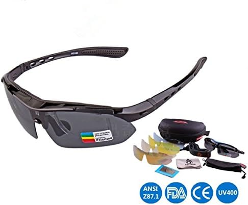 Balvonk Polarized Sports Sunglasses with 5 Interchangeable Lenses Men's UV Eye Protection Unbreakable Frame for Baseball Fishing Running Cycling Driving