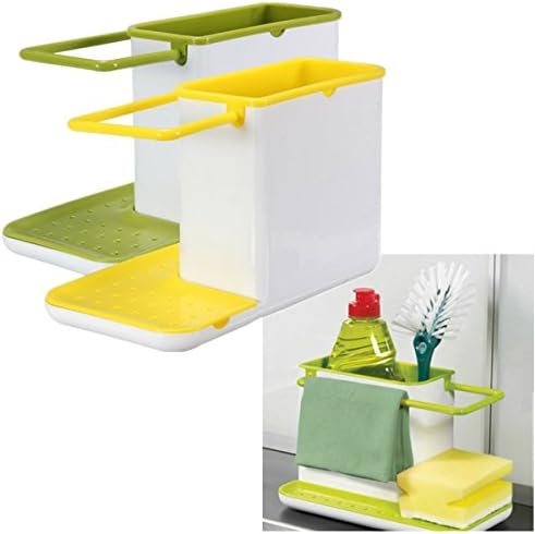 Dtes Sink Caddy Large Tidy Station Kitchen Sink Organizer Holder for Dish Soap Sponge Brush Holder Drains Water Dishwasher Yellow