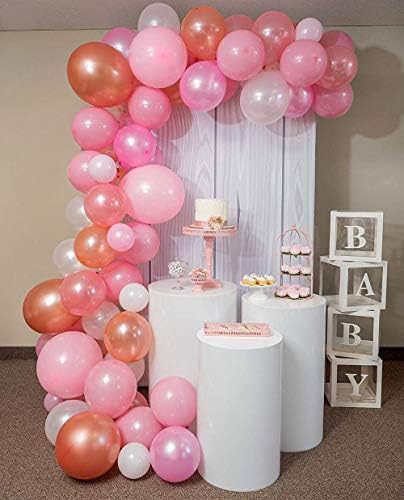 HUIBO Balloon Garland Arch Kit 110pcs Rose Gold and White Pink Balloons Pack 16Ft Long for Girls Birthday Baby Shower Bachelorette Party Decorations