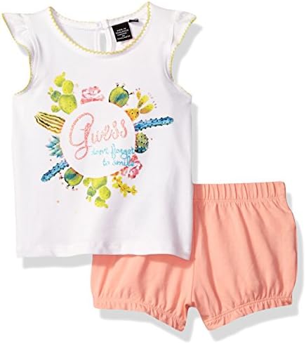 GUESS Baby Girls' Set-Tank Top and Diaper Cover, True White, 0/3M
