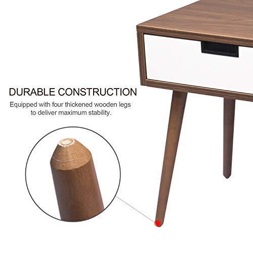 Nightstand End Table with Drawers Storage, Frylr Bedside Table Latest with 2 Power Sockets and 2.1A USB Charging Ports Design for Living Room Sofa, Light Walnut and White - Thumbnail 7