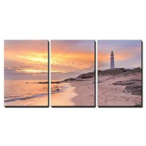 3 Piece Canvas Wall Art - The Lighthouse Near Cadiz Where The Great Battle of Trafalgar Took Place. - Modern Home Art Stretched and Framed Ready to Hang - 16"x24"x3 Panels