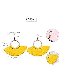 6 Pairs Tassel Earrings Hypoallergenic Big Hoop Dangle Fringe Boho Colorful Piercing Chandelier Statement Tortoise Shell Earring Sets for Women