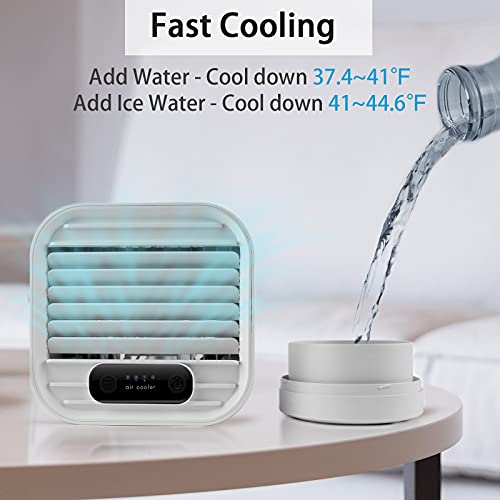 Portable Air Conditioner, Mini AC Unit Personal Cooling Fan Small Evaporative Blast Cooler, Battery Operated Humidifier Misting Fan, 3 Speeds Desk Air Conditioning Fan for Home Office Outdoor Kitchen (White)