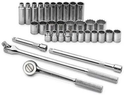 Sk Professional Tools 1/2"Drive Metric Chrome Socket Wrench Set, Number of Pieces: 33 Chrome 1933-1 Each