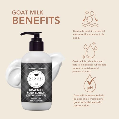 Dionis Goat Milk Skincare Body Lotion - Scented Full Size Bottle with Pump - Vitamins & Minerals Moisturize & Hydrate Dry Skin - Creamy Cruelty Free, Paraben Free Formula, 8.5 oz, Cedarwood & Sea Salt