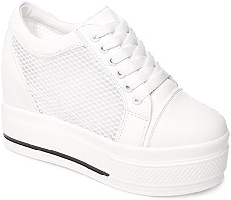 VECJUNIA Ladies Comfortable Low-Top Platform Hidden Wedge High heel Lace Up Sneakers Casual Trainers Fitness Shoes